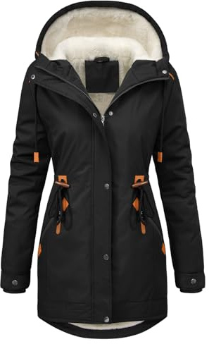 CMTOP Winterjacke Damen Warm Fleece Gefüttert Mittellang Wintermantel Parka | Verstellbare Kapuze & Kordelzug-Taille,Winddicht Reißverschluss,Mehr Taschen,Elegant Casual für Herbst Winter