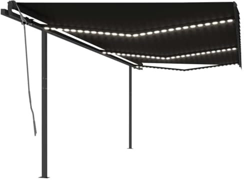 Manuelle Gelenkarmmarkise mit LED Beleuchtung für Terrasse, UV-Schutz, Wasserdicht, Anthrazit, 6x3 m
