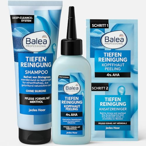 Tiefenreinigung Bundle (3-teilig) - Shampoo Tiefenreinigung (250 ml) + Kopfhautpflege Peeling Tiefenreinigung (150 ml) + Tiefenreinigung, Spitzenpflege & Ansatzreiniger (2x8 ml) + PurLife Sticker