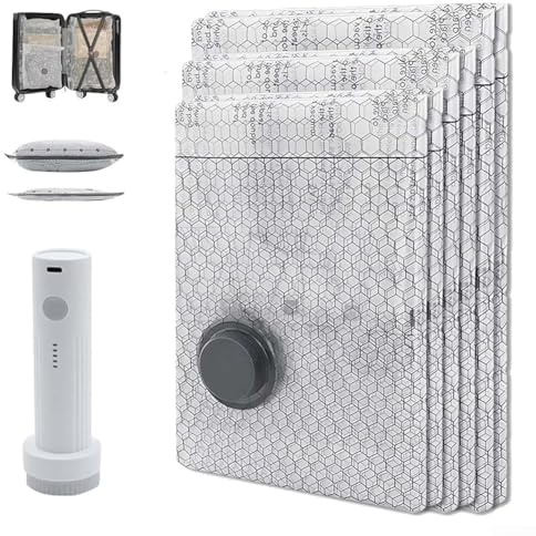 Volakebeing Cordless Travel Vacuum Storage Bag Set with Rechargeable Air Pump, Compact Space Saving Compression Bags for Clothing, Bedding and Accessories(2)
