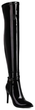 YhdtHSF Stivali da Donna Alti Fino alla Coscia in Pelle Verniciata - Tacco a Spillo, Punta Appuntita, Cerniera Laterale, Eleganti per Feste e Serate,Nero,34 EU