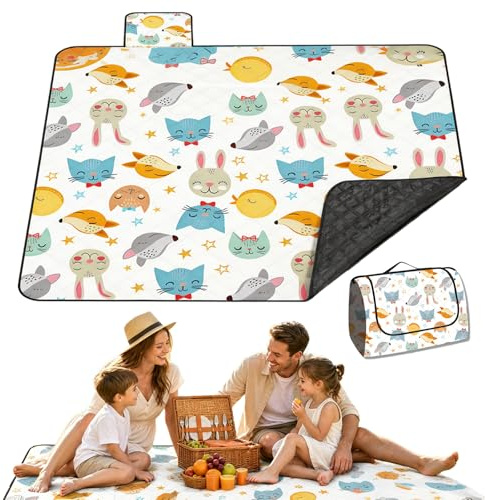 Brizuf 200x150cm Picknickdecke Wasserdicht, Faltbar Picnic Blanket, Campingdecke mit Tragegriff, Maschinenwaschbar Stranddecke, Strandmatte für Outdoor, Picknick, Strand, Camping (bunt)