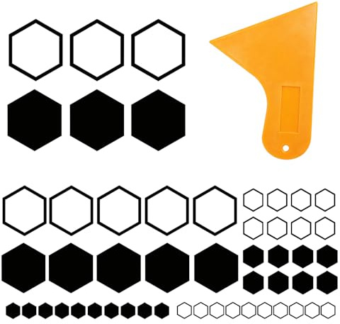 UOCAI 52 pcs Wabenmuster Aufkleber Auto Motorrad Sticker Set (4 Größen) | Auto Aufkleber Hexagon, für Motorhaube, Karosserie, Dachrock, Stoßstange Dekorationen, Auto-Aufkleber Set Schwarz + 1 Scraper