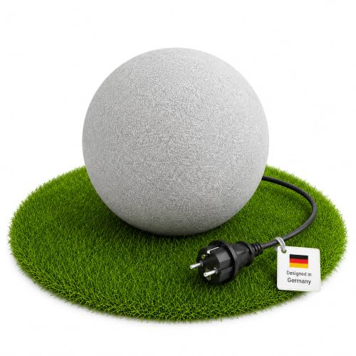 Gartenleuchte Kugelleuchte Ø 30cm Steinoptik, winterfeste Außenleuchte IP65, warmweiß 3000K, 230V netzbetrieben mit Stromkabel, für Garten, Terrasse & Beet, inkl. Erdspieß und E27 LED-Leuchtmittel