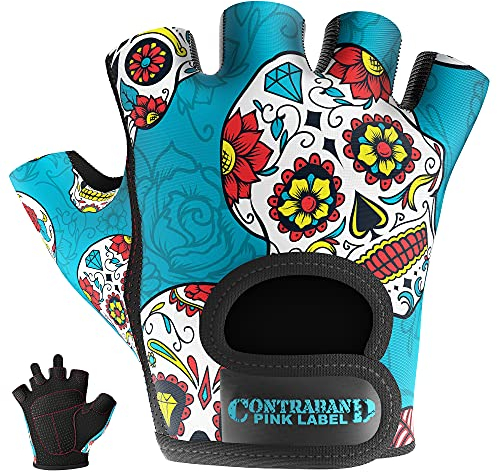 Contraband Pink Label 5237 Damen Design Series Sugar Skull Lifting Handschuhe (Paar) – leicht, vegan, mittelgroß, gepolstertes Mikrofaser-Amara-Leder mit Griplock-Silikon (grün, groß)