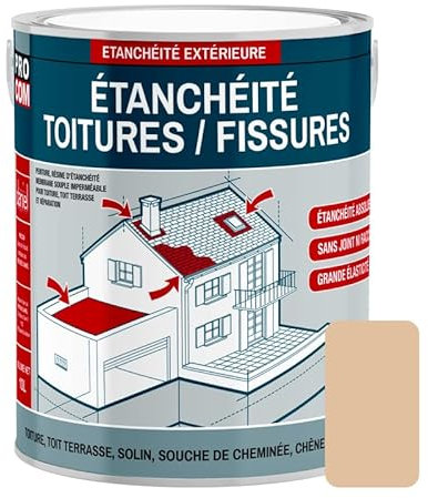 PRO COM Peinture, résine d'étanchéité toiture, réparation tuiles, fissures, anti-fuites, décore, protège, plusieurs coloris 0.75 litres