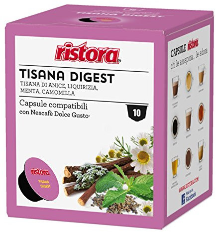 80 CIALDE CAPSULE RISTORA TISANA DIGEST Compatibili con le Macchine ad uso domestico Nescafè®* Dolce Gusto®*