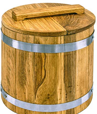 Holzfass, Eichenfass, 5-70 Liter Holzfass für Essiggurken mit Deckel, Rustikales Holzfass, Bauernhausablage (5 Liter)