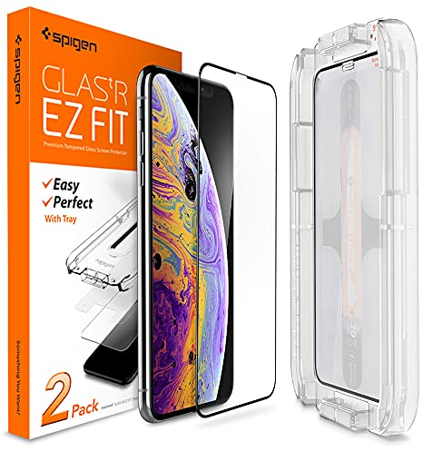 Spigen Glas.TR EZ Fit Verre Trempé Compatible avec iPhone XS, iPhone X, 2 Pièces, Couverture complète, Résistant aux Rayures, 9H Protection écran