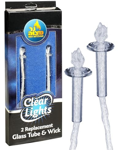 Ner Mitzvah Lot de 2 mèches de rechange pour bougeoir en verre Paraffine Shabbat avec tubes en verre – Pas de désordre – Qualité supérieure