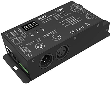 4 Channel Decoder DMX512 & RDM Decoder DMX 512 Digital Display Decoder Dimming Driver DMX512 Controller for LED RGBW Tape Strip Light RJ45 Connection