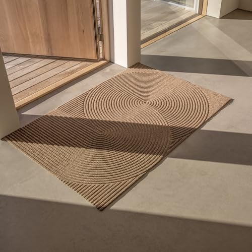 HEYMAT Sand Hochwertige Fußmatte 85x130 cm groß für Innen & Außen - Schmutzfangmatte rutschfest, waschbar & wetterfest - für Eingangsbereich & Aussenbereich - Beige