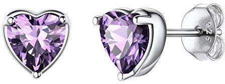 Suplight Clous d'oreilles Argent 925 pour Femme Fille Boucle d'oreille Coeur avec Améthyste de Synthèse Bijou Minimaliste Pierre de Mois Février
