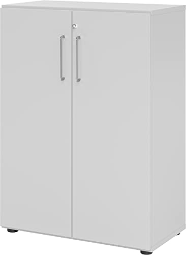 bümö Aktenschrank abschließbar, Büroschrank Holz 80cm breit in grau - abschließbarer Schrank mit Aktenregal für's Büro & Arbeitszimmer, Büro Möbel Ordnerschrank mit Schloss