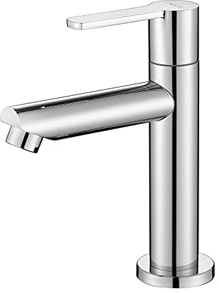 ONECE Robinet de Lavabo Eau Froide Uniquement, Mitigeur Salle de Bains en Laiton Durable, Mousseur Démontable, Robinetterie pour Toilettes Invités, Cartouche Céramique, avec Tuyau de Raccordement