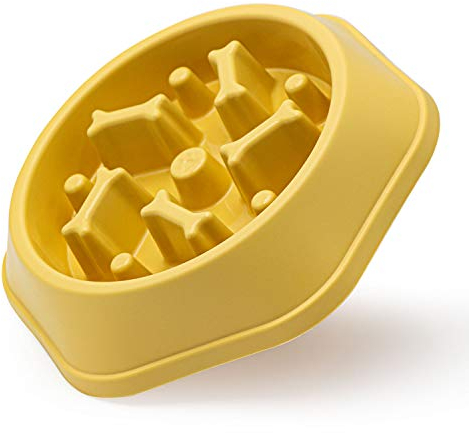 Dog Bowl Dog Slow Feeder Bowls Bloat Stop Food Bowl Interactive Puzzle Healthy Eating Bowl (Yellow)
