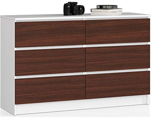 ADGO K120 Moderne Zweifarbige Kommode mit 6 Schubladen L 120 x B 40 x H 77 cm Universalmöbelhalle Wohnzimmer Mattes Finish (Weiss/Wenge)