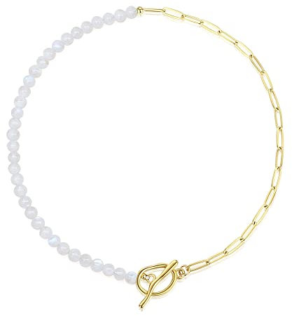 COAI Damen Choker Perlenkette mit Mondsteinperlen Heilstein Halskette für Frauen