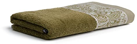 möve Ethno Doubleface mit Bordüre und Schlauchsaum Duschtuch 80 x 150 cm aus 100% Baumwolle, Olive