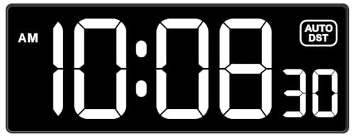 Soobest Reloj de pared digital LED con segundos, enchufe eléctrico, regulador automático DST, pantalla grande LED, 25,4 cm (blanco)
