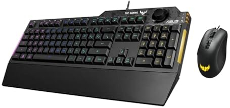 ASUS TUF Gaming K1 RGB keyboard with five-zone RGB,dedicated volume knob,spill-resistance,plus TUF Gaming M3 optical gaming mouse with 7000 dpi sensor,seven programmable buttons and Aura Sync lighting