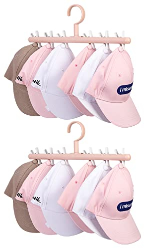 Yesesion Hutablage für Schrank, 2 Stück Hutbügel für Baseballkappen, rosa Huthalter mit 6 Clips, farbige Hängekappen-Organizer, Aufbewahrungsbehälter für Zuhause, Schlafzimmer, Wohnzimmer (rosa/weiß)