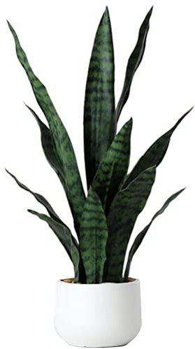 Beebel Artificial Snake Plant 22 Inch Fake Sansevieria Fake Agave Potted Plants Plastic Greenery for Home Garden Office Store Decoration 12 Leaves (Green)