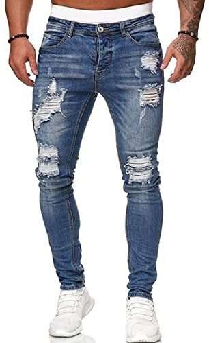 Loalirando Vaqueros Rasgados de Hombre Jeans Rotos Slim Fit Pantalones Skinny de Denim Pantalones Hombre Casual de Mezclilla Pantalón Largo Hombre Vaqueros Ajustados