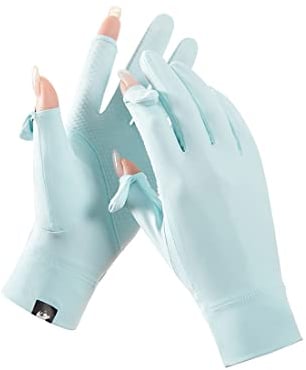 Antcher Women UV Sun Protection Ice Silk Sunblock Fingerless Gloves - Full Finger Touchscreen Non Slip Hiking Cycling Gloves for Golf Driving Fishing (Blue)