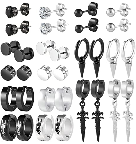 ALEXCRAFT Ohrringe Herren Edelstahl Schwarz Ohrringe Ohrstecker Creolen Kleine Huggie Tunnel Piercing für Herren Männer Ohrclips Kombinationsstile