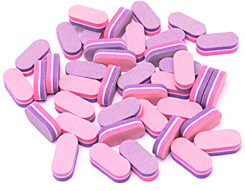 Diesisa Mini Nail Buffers, 40pc 100/180 Grit Sponge Mini Nail Files Bulk for Acrylic Nails, Buffer Block Nail File,Mini Bulk Nail buffers Double Sided for Manicure Tools - Pink/Purple