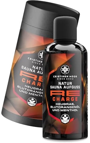 CristinenMoor Natürlicher Saunaaufguss Heugras, Blutorangenöl und Menthol | RE CHARGE | 100ml | Saunaöl | Saunaduft | Sauna Aufgussmittel