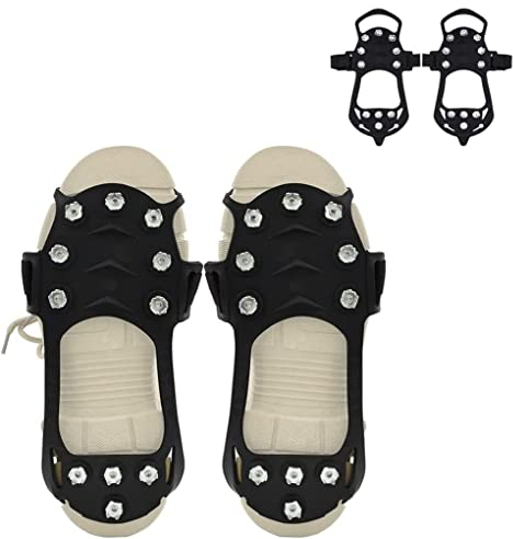 Steigeisen Eisklampen für Schuhe Stiefel Anti-Rutsch-Eisgriffe Traktion Stollen Greifer mit 11 Stahlnieten für Winter Walking Klettern Wandern Eisangeln (L)