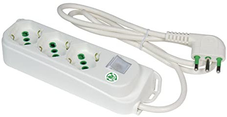 FANTON 47460ECO Multipresa 3 posti OMEGA ECO RELIFE 3 prese bipasso schuko 2P+T 16A cavo 1,5 m. spina a squadra grande 2P+T 16A + interruttore bipolare luminoso