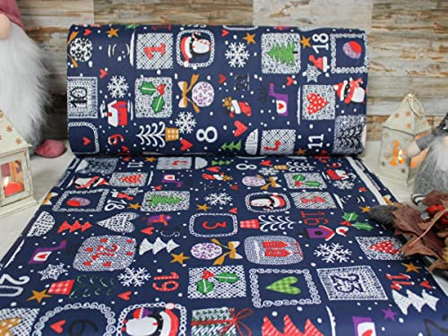 240cm Breit Meterware ab 50cm Weihnachtsstoffe Popeline Baumwolle Stoff Baumwollstoff Weihnachten Stoffe Weihnachtsstoff Bastelstoff ÖKO-TEX BW043 (Blau)