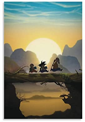 Enartly Leinwand Druck Poster Krillin Son Goku Roshi Anime Leinwand Wand Kunst Wohnzimmer Poster Schlafzimmer Dekor Malerei 60x80cm Kein Rahmen