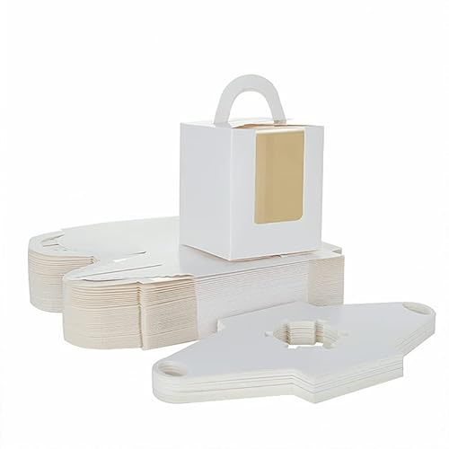 LOLYSIC 100 Pack Individual Cupcake Boxes, White Single Cupcake Boxes with Window Handles Inserts, Kraft Paper Cupcake Box Individual Cake Boxes for Birthday Christmas Party Wedding Favor Packaging
