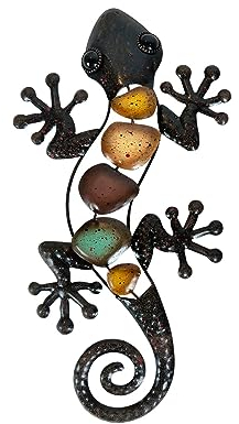 Dexlyn Metall Gecko Gartendeko,Metall Wanddekoration Eidechse Skulptur Hängende 20×40cm Braun