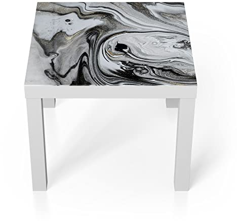 DEQORI Glastisch | weiß klein 55x55 cm | Motiv Aufwendiger Marmordekor | ausgefallener Beistelltisch aus Glas | Hochglanz Couchtisch fürs Wohnzimmer | moderner Couch Tisch mit Design