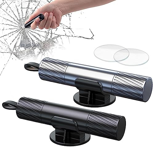 Amacoam Martello di Emergenza per Auto, 2 Pack 2 in 1 Taglia Cinture di Sicurezza Rompivetro Martello di Sicurezza Portatile Martello Rompivetro Auto Martello di Sicurezza (Nero Argento)