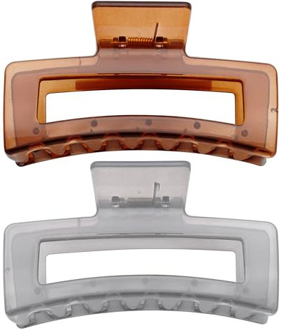Qooocy Lot de 2 pinces à cheveux extra larges pour cheveux épais et longs, pinces à cheveux rectangulaires surdimensionnées mates antidérapantes pour femme, grande pince à mâchoire solide, gris gelée