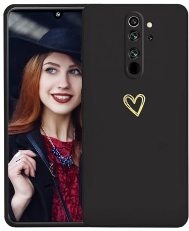 POUHYE Handyhülle für Xiaomi Redmi 9 Hülle, Soft Silikon Case mit Herz, Kameraschutz und Bildschirmschutz, Ultra Dünn Stoßfest Anti-Rutsch Schutzhülle für Xiaomi Redmi 9 Schwarz