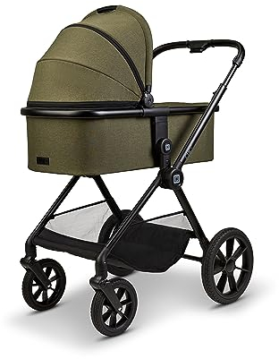 MOON 2 in 1 Kombi-Kinderwagen CLICC, Moss Green/Melange, mit Wanne und Sportwagen Sitz, bis 22 kg, faltbar mit Sportsitz, inkl. Wickeltasche, Fußsack, Regenschutz und Adapter, Kollektion 2024