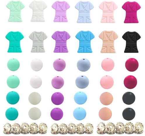 Gocelyn 12pcs Nurse Uniform Silicone Beads for Beadable Pens Set, 24 Colorful Characters, Nurse Clothes Silicone Beads for Pen Making DIY Crafts Necklace Bracelet Jewelry Keychain Making