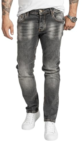 Rock Creek Herren Jeans Regular Fit Stretch Jeans Männerhose Herrenjeans Denim Hosen Herrenhose Straight Cut Stonewashed RC-2405 Dunkelgrau W40 L30