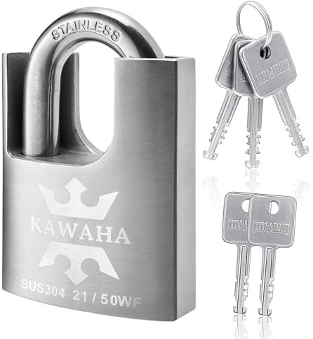 KAWAHA 21/50KD-5SK Hochsicherheits-Vorhängeschloss aus Edelstahl mit Schlüssel für den Innen- und Außenbereich (robust, rostfrei) (50 mm), verschiedene Schlüssel, 5 Edelstahlschlüssel