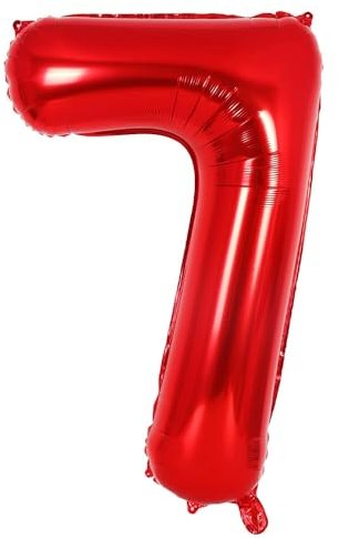 Ponmoo Foil Globo Número 7 Rojo 40 (101cm), Inflable Helio o aire, Gigante Numeros 0-9, 10-19, 20-29, 30-100, Grande Globos Decoración para La Boda Aniversario y Cumpleaños Fiestas