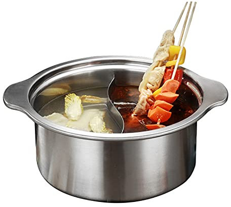 OQHAIR Pentola Shabu Shabu Cinese Pentola Shabu Pentola Calda Shabu Pentola Shabu A Induzione in Acciaio Inossidabile con Divisore per Kit Fornello A Gas (Colore : Argento, Dimensioni : 3