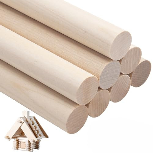 NANXJIUR Lot de 8 tiges en bois brut de 2 x 30 cm pour macramé, artisanat, arts, bricolage, support de gâteau à étages et baguettes de ruban de mariage