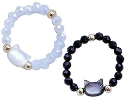 Avejjbaey trendige verstellbare Perlenringe mit niedlichen Perlen, elastische Perlenringe für Modeschmuck-Liebhaber, 2 Stück